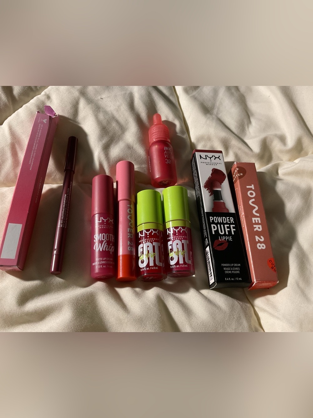 Bundle of Gently Used to New Makeup- NYX Gloss, Colourpop, Tower 28, INK
